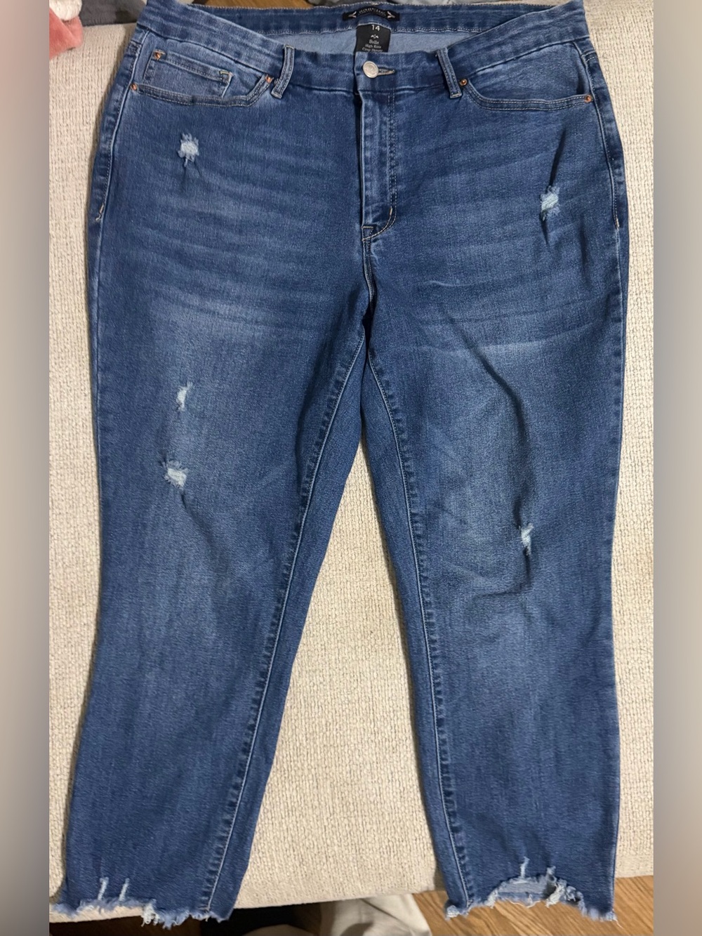Nanette Lepore sz 14 jeans Belle High Rise Crop Skinny Distressed Jeans